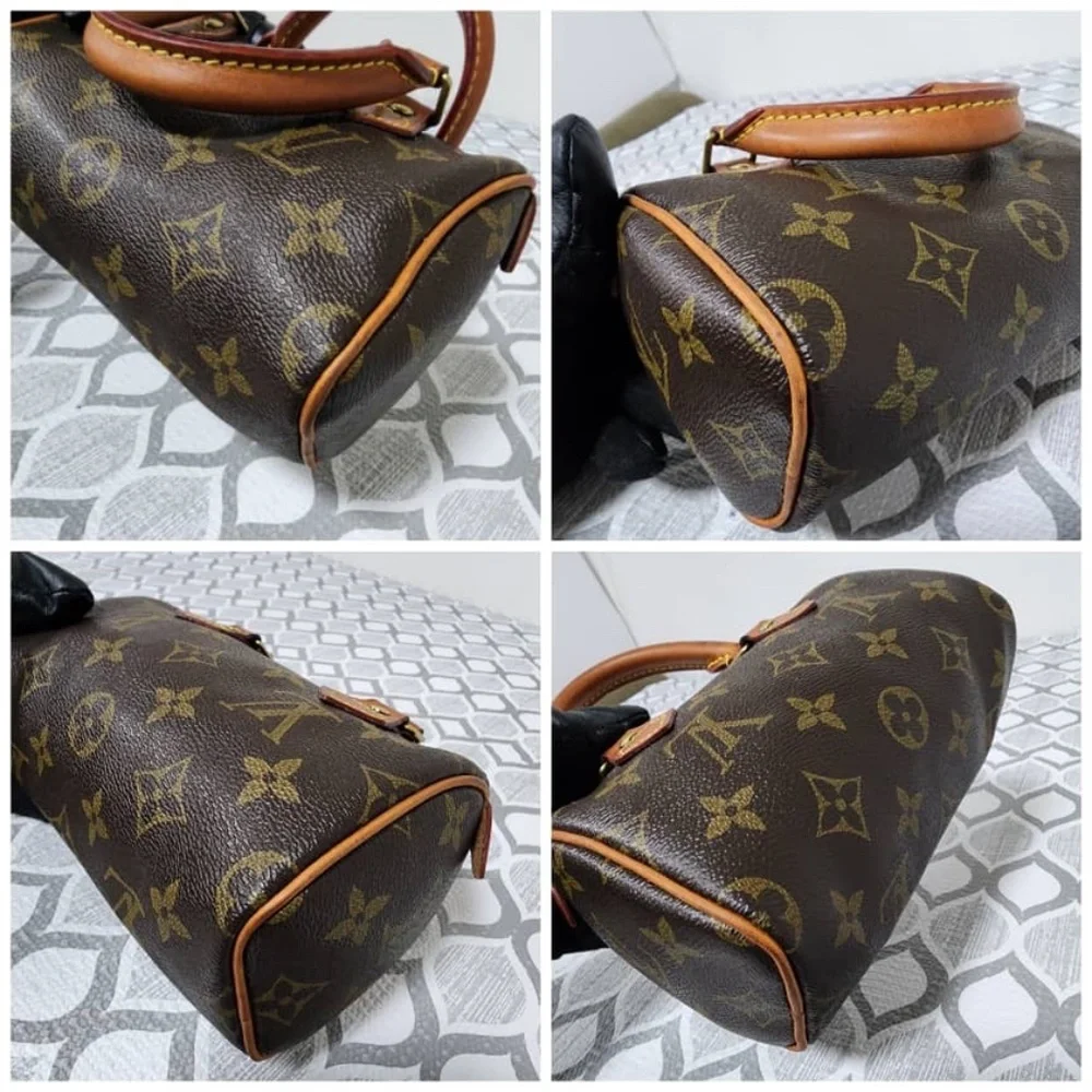 Authentic LOUIS VUITTON Monogram Mini Sac HL Boston Bag Brown